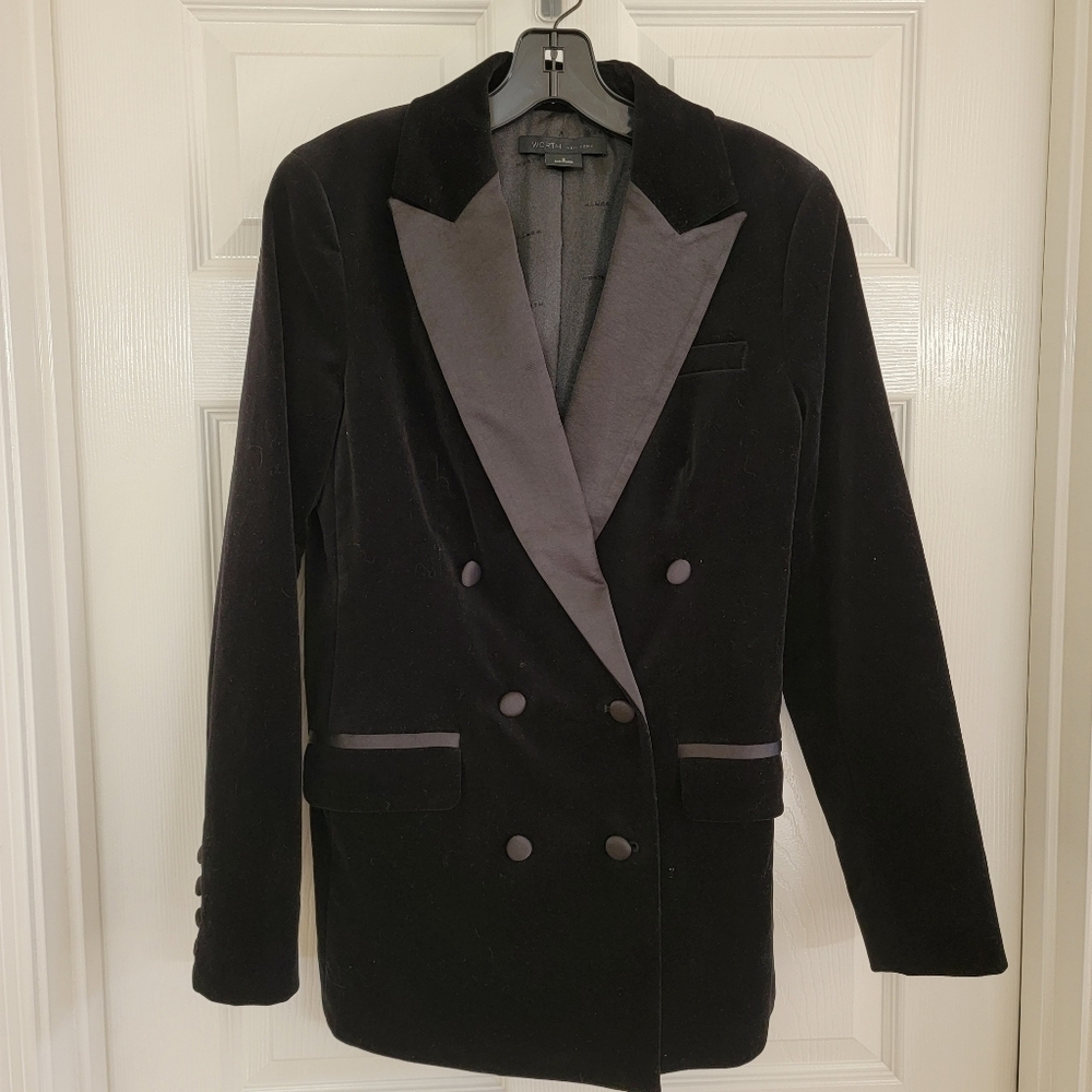 WORTH New York Black Velvet Double Breasted Tuxedo Jacket